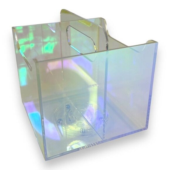 Clear Iridescent Rotating Desk Organizer Pen, Brush, Makeup, Remote Holder 5x5" - Picture 10 of 16